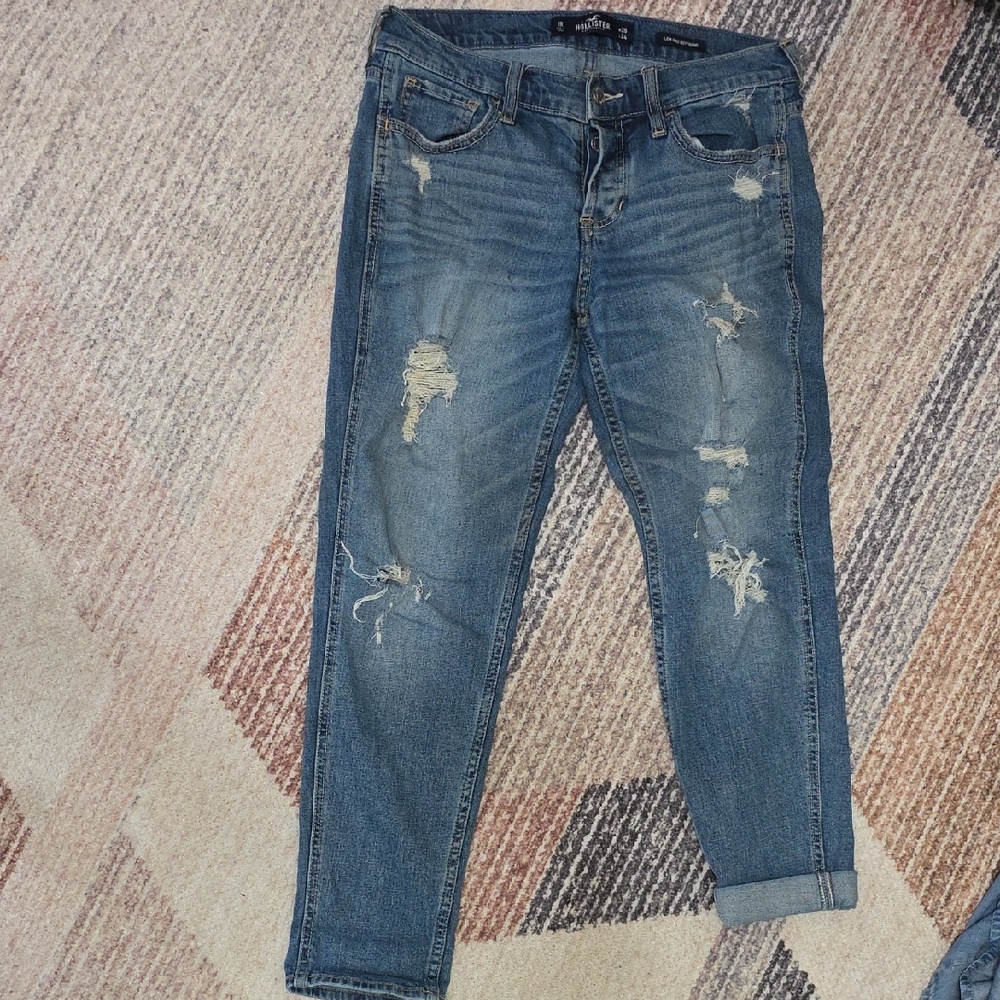 Hollister Blue Distressed Boyfriend Jeans Lowrise